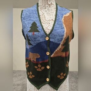 Vintage Wilderness Outdoor Scene Gina Peters Sweater Vest 1990's